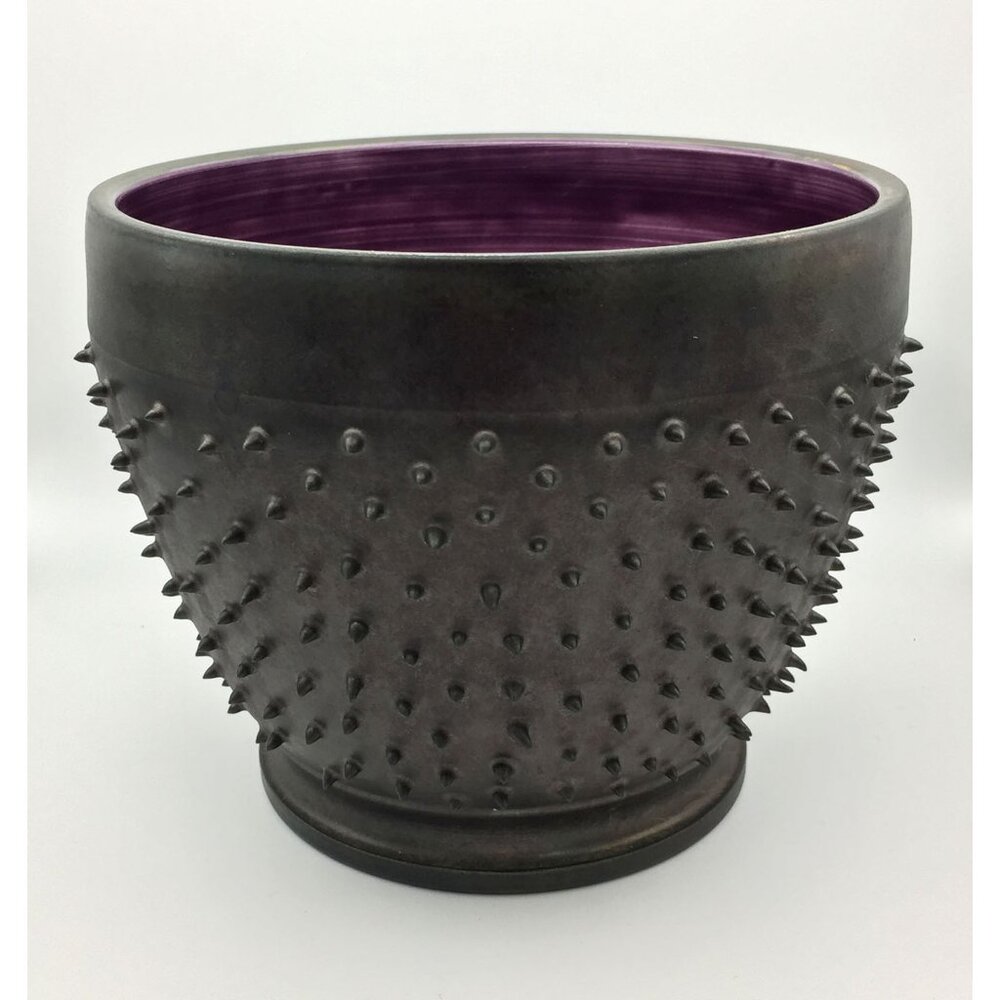 SOLD : Gothic Black Spiky Ceramic Planter / Vase